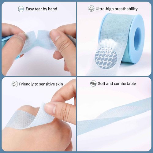 Lash Tape for Eyelash Extensions - Eyelash Tape Silicone Gel Sensitive lash Extension Tape Pain-Free Removal Breathable Micro-Porous Makeup Tape (2Rolls,1in x 4yd, Blue)
