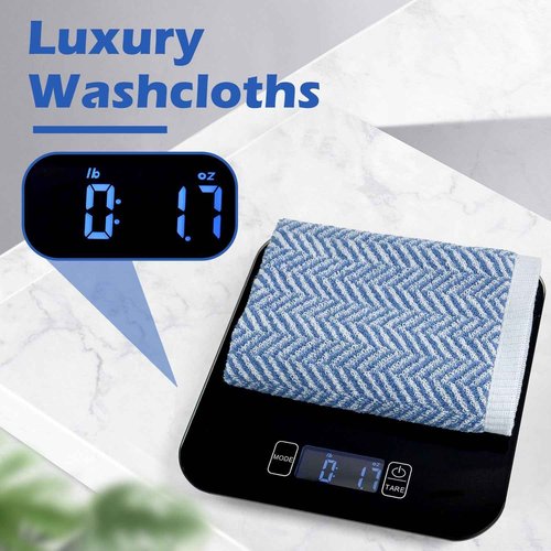 Cleanbear Wash Cloths for Your Face and Body, 12 Washcloths for Showering with Decorative Herringbone Stripes, 100% Cotton, Light Blue, 13 x 13 Inches