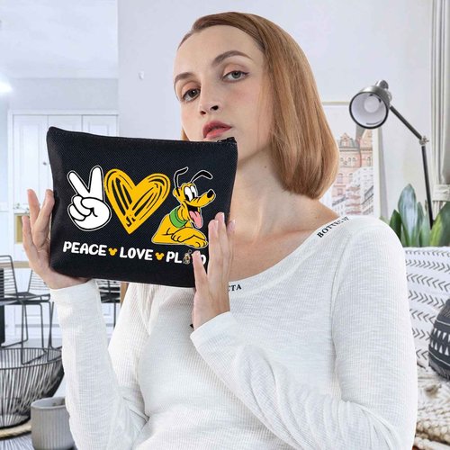 WZMPA Funny Dog Cosmetic Bag Dog Fans Gifts Peace Love Makeup Zipper Pouch Bag Cartoon Movie Merchandise (Peace Love Plu-BL)