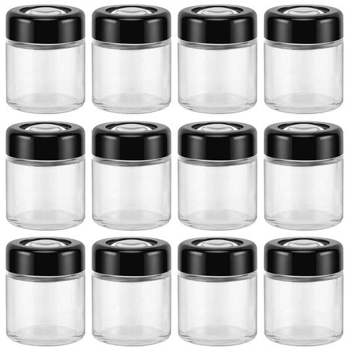 (12 Packs) Green Nexus 30g/30ml Glass Jars with Magnifying Lid for Lip Balm, Lotion, Oil, Cream, Makeup, Cosmetics - Ideal for Retail Display and Samples