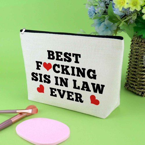 Funny Sister in Law Gifts from Sister in Law Makeup Bag Bonus Sister Novelty Appreciation Gifts for Unbiological Sister Cosmetic Bag Sister in Law Friends Gifts Christmas Birthday Gift Cosmetic Pouch