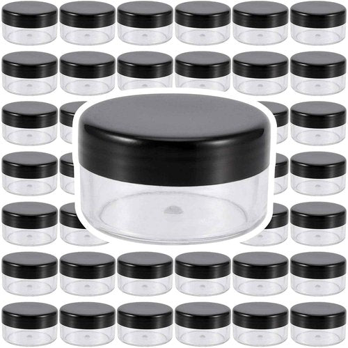 KOHAND 150 Pieces 10 Gram Plastic Cosmetic Sample Containers Jars with Black Lids, BPA Free, Small Lip Balm Containers, Clear Empty Lip Scrub Container for Creams and Lotions