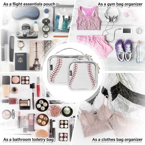 ALAZA Baseball Red Lace 2 Pcs Storage Bags Zippered Organizers Cosmetics Travel Case Toiletry Bag Transparent Tote Bags