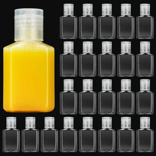 APACALI 100PCS Plastic Travel Bottles 1oz Mini Shampoo Bottles Small Empty Bottles Refillable Cosmetic Containers with Flip Cap Clear Portable Small Bottles for Liquid, Lotions, Toner, Body Soap