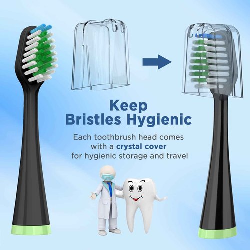 Replacement Toothbrush Heads for Waterpik Complete Care 5.0/9.0 (CC-01/WP-862), with Covers, 10 Count, Black