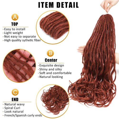 Aguacor Loose Wave Dreadlocks Synthetic French Curly Double Ended Dreadlock Extensions 24inches 30 Strands Thin Soft Red Brown Spanish Curly DE Dreadlock Extensions for Women (30 Strands, 350#)
