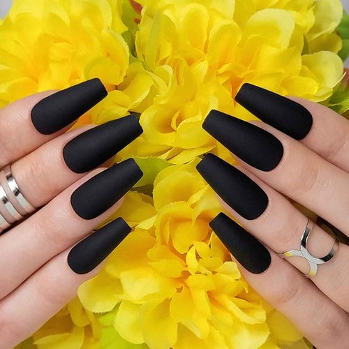 Hypnaughty Press On Nails - Maroon Xtreme & Noir Matte Coffin, Trendy & Salon Quality Reusable Nails With Kit