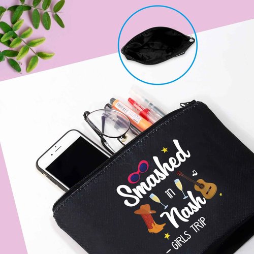 GJTIM Nashville Bachelorette Gift Makeup Bag Smashed In Nash Trip Favor Hangover Kit Bag (Smashed In Nash Black)