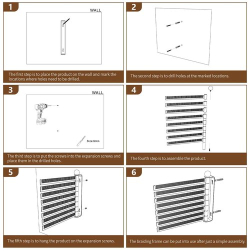 Wall-Mounted Wig and Hair Extension Holder, 8 Rotating Combs, Metal Wig Organizer Rack, Space-Saving Design, Easy Installation for Salon & Home