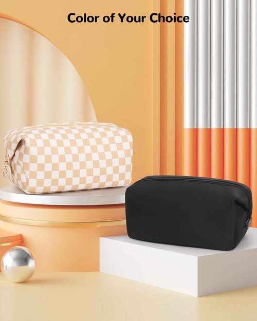 NAONAYA Makeup Travel Bag,Cosmetics Organizer Toiletry Bag,Large Capacity Waterproof Portable Lightweight Makeup Case Gifts for Women and Girls,Neoprene Checkered