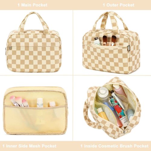 BTOOP Makeup Bag for Women Girls Cute Corduroy Travel Cosmetic Tote Large Make Up Organizer Toiletry Bags Zipper Pouch Purse
