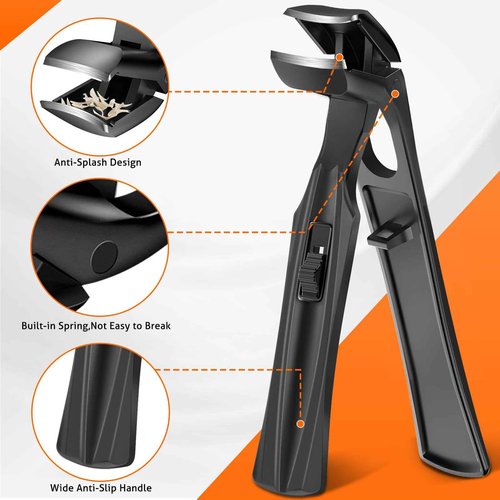 Toenail Clippers for Seniors Thick Toenails, Wide Jaw Opening Large Toe Nail Clippers for Men Thick Nails, Angled Head ErgonomIc Nail Clippers with Catcher, Slanted Curved Ingrown Toenail Clippers