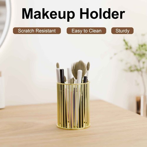 Heshuoer Makeup Holder - Makeup Brush Organizer, Cosmetic Brushes Storage Holder for Dressing Table, Gold.