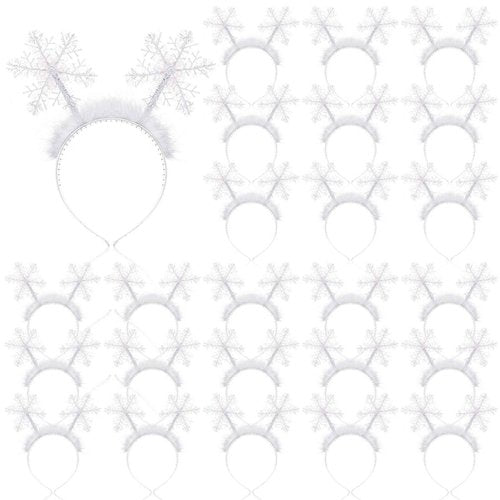 Suncalla 24 Pcs Christmas Snowflakes Headband Glitter Snow Head Boppers for Women Winter Headpiece Hair Accessories Gift (White)
