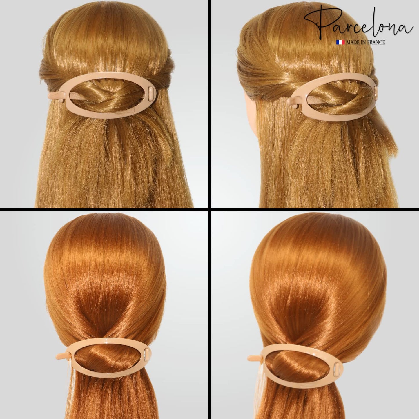 Parcelona French Oval Simple 4 1/4" Large Cellulose Acetate Metal Free Hair Barrette Clips Ponytail Non Slip Fashion Durable Styling Women Hair Accessories Hair Clip for Girls, Made in France(Beige)