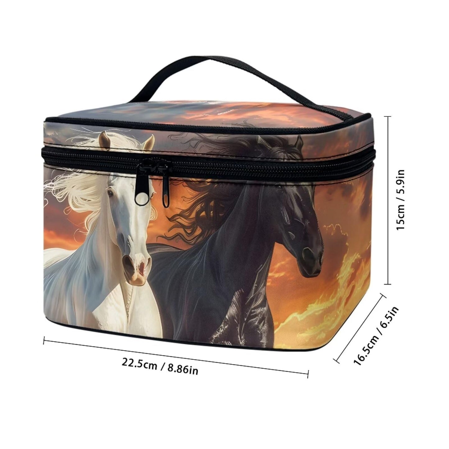 Psaytomey Cosmetic Brush Bags Case for Women Black White Horse Printed Travel Makeup Bags for Storage Brush Tools Concealer Lipsticks Toiletries Accessories