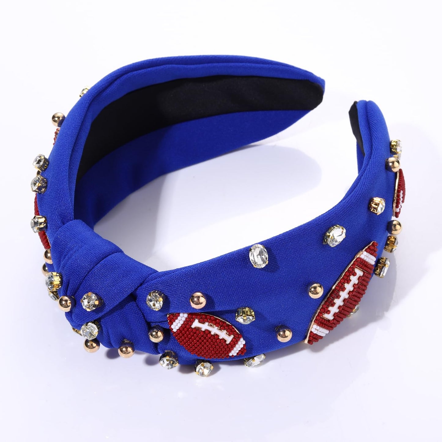 Football Headband for Women Football Accessories Beaded Football Rhinestone Crystal Knotted Headband Jeweled Embellished Game Day Top Knot Headband Football Mom Hair Accessories (B-Navy Blue)