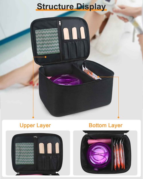 Meiiy Waxing Kit Bag,Wax Warmer Organizer Bag Wax Kit for Hair Removal Storage Bag Hair Removal Wax Tool Bag (Black)
