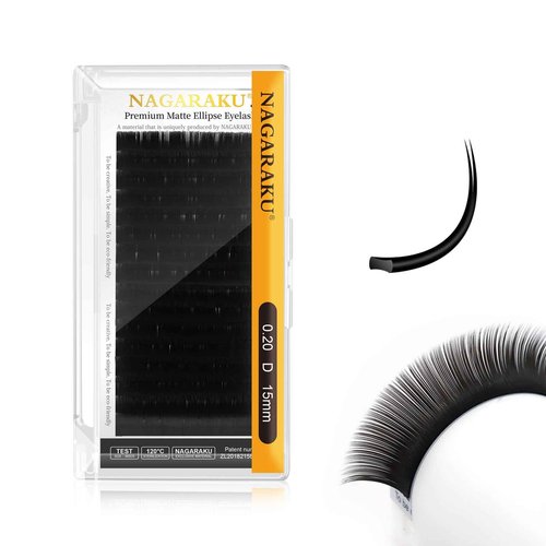 NAGARAKU Double Tips Ellipse Eyelash Extensions Lighter Thinner Split Tips Flat False Lashes 5 Trays in 1 Pack 0.20 C curl 11/12/13/14/15mm Soft Faux Mink Individual False Lash 16 Rows