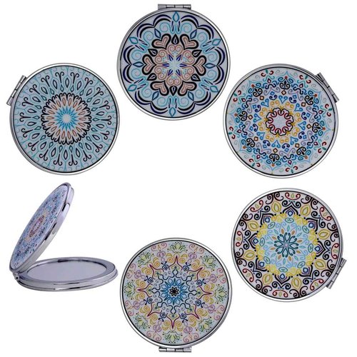 CigyYogy Compact Mirror with Mixed Embossed Mandala Designs, Handheld Magnified Travel Makeup Pocket Mirrors Small Folding Portable - Gift for Women Girls Lady Men - 6 Pack
