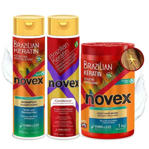 NOVEX Shampoo 10.1oz + Conditioner 10.1oz + Mask 35oz Set (Brazilian Keratin 2)