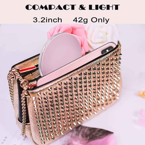 DeYesom LED Compact Mirror with Lights, Dimmable, Portable, Magnifying, Rechargeable