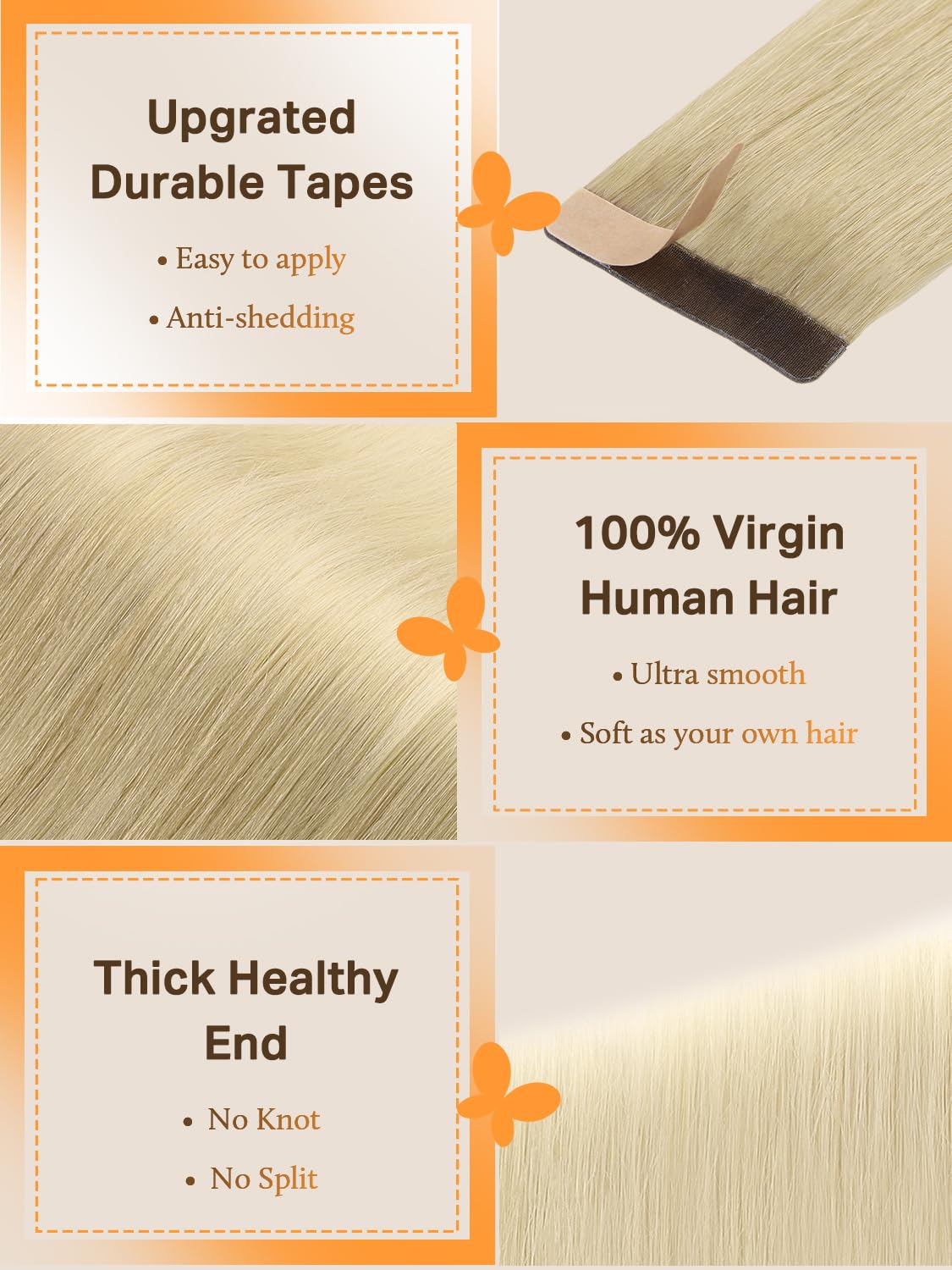 DOORES Tape in Extensions, Light Brown to Golden Platinum Blonde 14 Inch 25g 10pcs, Human Hair Extensions Tape in Remy Straight Hair Real Natural Hair Extensions