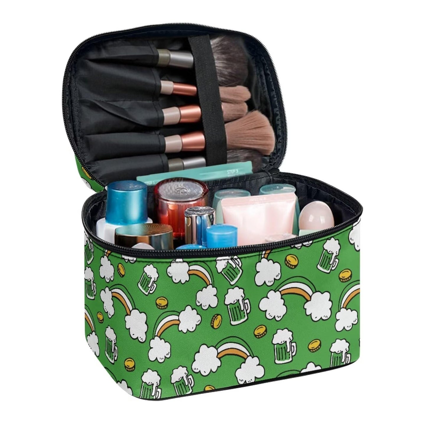 doginthehole Makeup Bag Organizer Travel Toiletry Bag for Women St. Patrick's Day Cosmetic Bag Portable Toiletry Bag Large Capacity Zipper Purse Make Up Bag