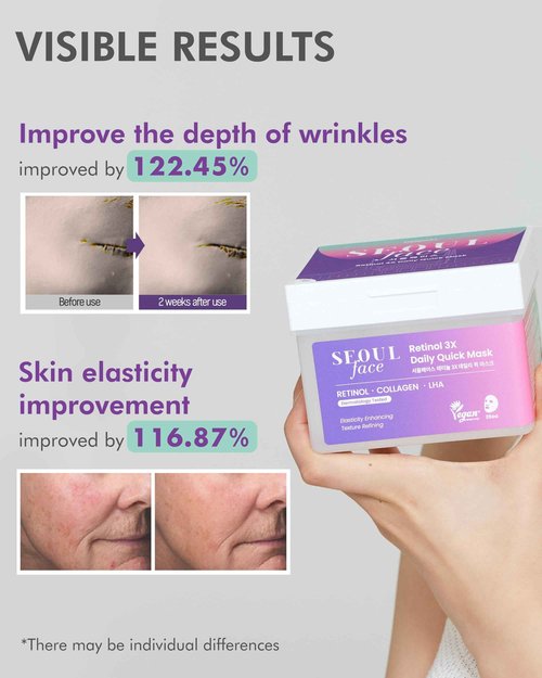 DERMAL Seoul Face Retinol 3X Daily Quick Mask 36 Sheet – Korean Skincare Vegan Tencel Facial Masks - Anti Aging, Wrinkle Improvement Mask Sheets with Collagen, LHA, Peptide