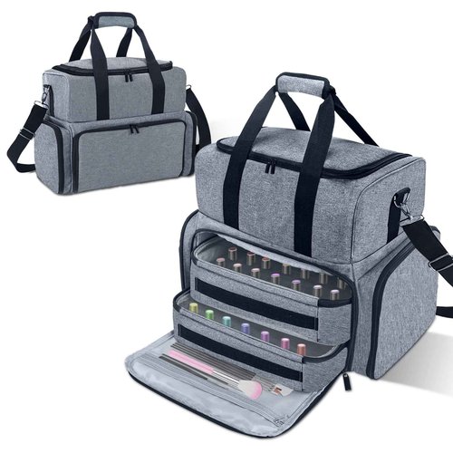 ALSLEA Nail Polish Organizer 3 Layers Holds 70 Bottles (15ml - 0.5 fl.oz) Portable Gel Nail Kit Organizer Case for Nail Lamp Travel Nail Supplies Bag with 2 Removable Nail Polish Holder Pouches (Gray)