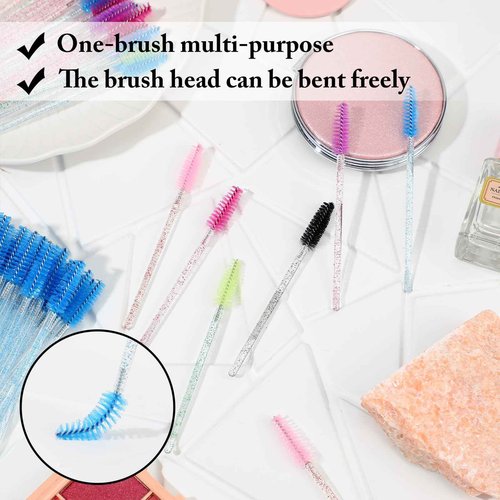 Skylety 1000 Pcs Disposable Mascara Wands Bulk Mascara Eyelash Brush Spoolies Makeup Applicator Eyelash Wands for Eye Lash Extension, Eyebrow Comb, 3.9 x 0.2 x 0.3 Inch (Colorful,Glitter)