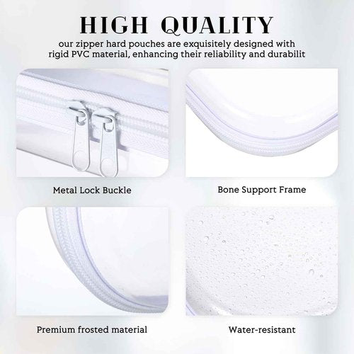 Hoolerry 6 Pcs Hard Clear Zipper Case Transparent Zipper Hard Pouch for Snacks Makeup Bag Plastic Cosmetic Bag Portable Travel Organizer for Makeup Storage(White,Big,Medium,Small)