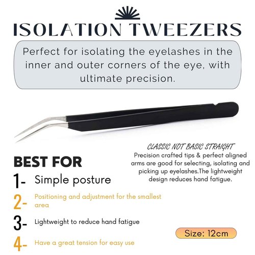 My Lash Tools New Isolation Lash Tweezers Eyelash Extensions Best for Individual Isolation & Classic Lashes Japanese Stainless Steel Lightweight Precision Lashing Twisers (Matte-Black)