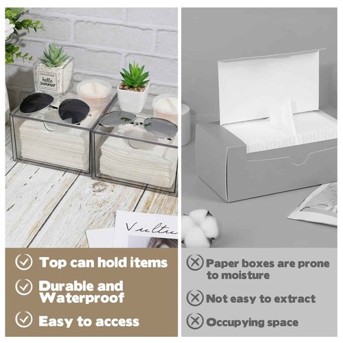 2 Pack Disposable Face Towel Holder, Plastic Face Towels Storage Box with Drawer, Stackable Organizer for Clean Skin Club Face XL Towels, Towel Containers, Skincare Oragnizer for Vanity Organization