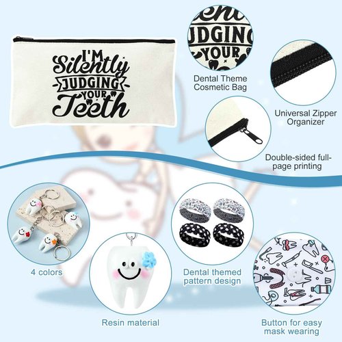 Blushtier 40 Pcs Dental Hygienist Gifts Set Dental Assistant Gift Dentist Appreciation Gifts Include Cosmetic Bags Socks Keychains Headbands Hair Ties Women Patients Dental Assistant Week Accessories