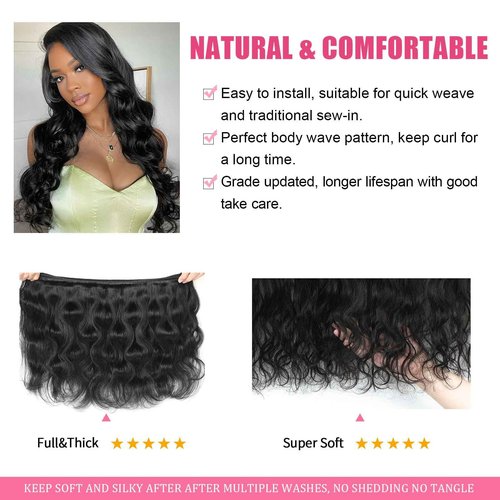 Troskamar Human Hair Bundles 22 Inch Body Wave Bundles Human Hair 100% Unprocessed 12A Brazilian Raw Virgin Hair Single One Bundle Real Human Hair Extensions Natural Color