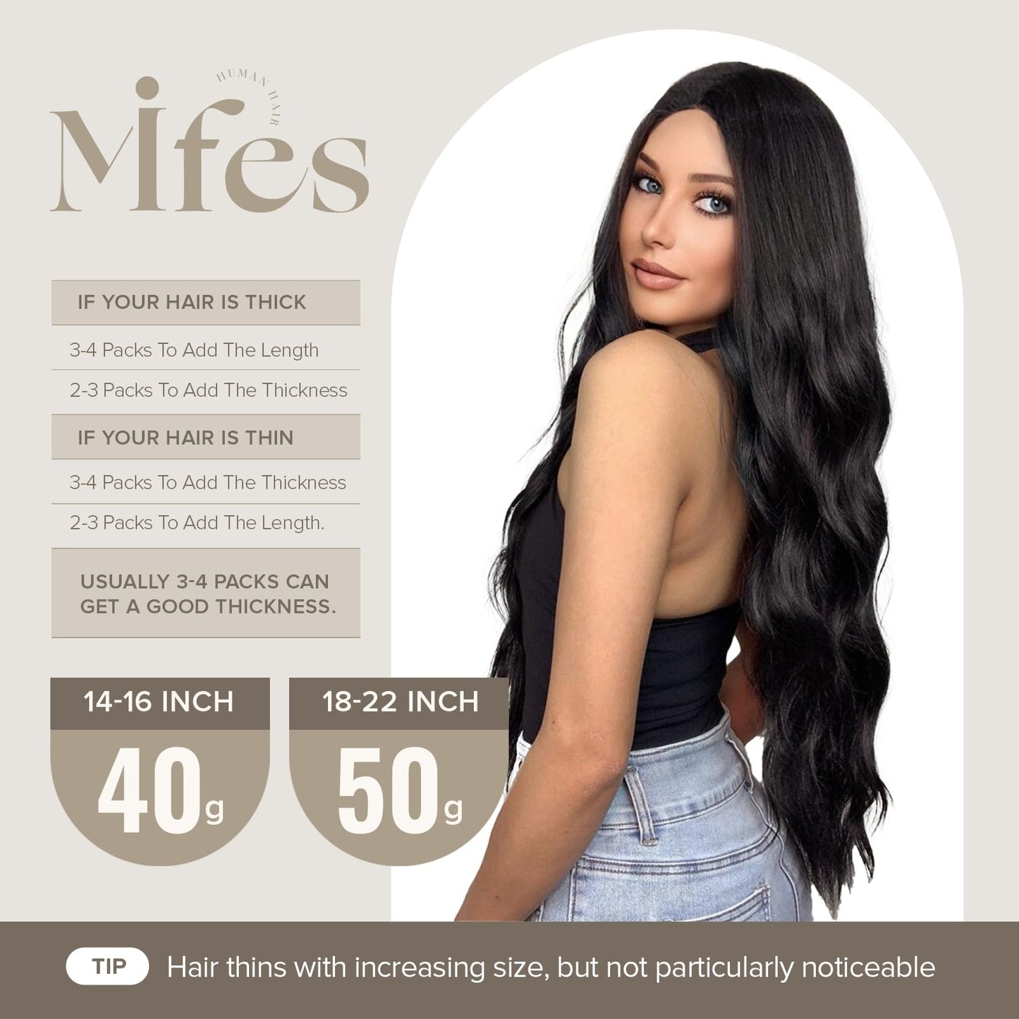 Mifes Tape in Hair Extensions Human Hair Natural Black #1B 20pcs/50g 20 Inch Hair Extensions Real Human Hair Natural Hair Extensions Straight Hair Extensions for Women