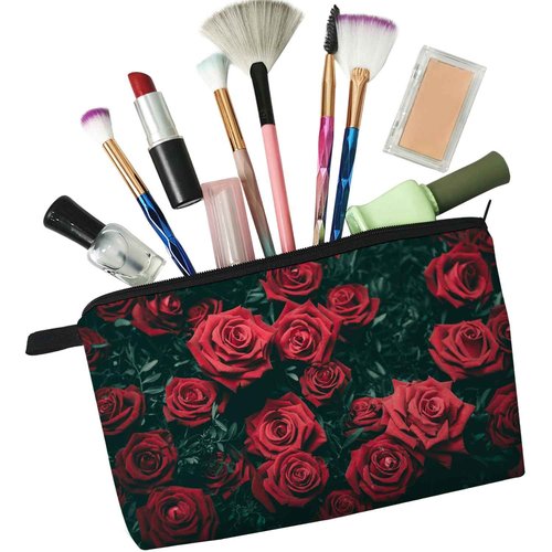 Livel lhood Red Rose Makeup Bag - Cute Travel Toiletry Zipper Pouch - Floral Cosmetic Bag Gift for Girls, Women, Sisters, Rose Lovers