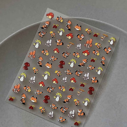1 Sheet Fall Nail Art Stickers Squirrel 3D Embossed Self-Adhesive Nail Decals Various Shapes Mushroom Nail Sticker Holiday DIY Manicure Decoration Supplies Accessories for Women Girl Nail Decals
