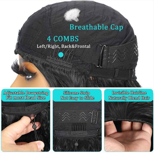 MARYLING Deep Water Wave Half Wig 3 In 1 Wear and Go Headband Wig Drawstring Seamless Flip Over Deep Curly Half Wigs Beginner Friendly Half Wig for Black Women Natural Black 26 Inch