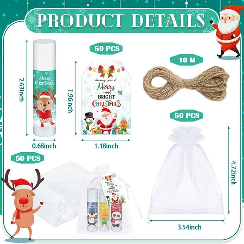 Dunzy 50 Set Christmas Favors Lip Balm Gifts Bulk Xmas Supplies Souvenirs Goodies Moisturizing Lip Care Products Small Thank You Appreciation Gifts for Guest Boys Girls (Santa Style)