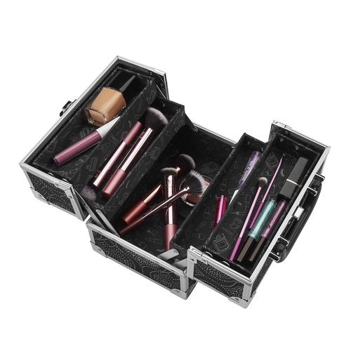 Conair Makeup Beauty Case, Cosmetic Case, with Expandable Shelves and Locking Latch, in Black Print, London SOHO New York for Conair