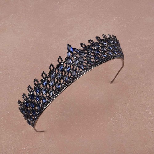 LIMELIA Women's Tiara, Crown for Henna Wedding Party | Glitter Hair Accessories for Bridal Birthday Pageant Prom Halloween Costume Christmas Party, Princess Crowns | Leaf Pattern - Navy Blue