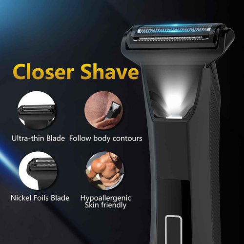 Manscaper Trimmer for Men, 2-in-1 Ball & Body Hair Groomer - Pubic & Groin Hair Shaver with Dual-Head, No-Nick Shaving, Smooth Grooming - Lightweight, Travel Lock, IPX7 Waterproof & LED Display