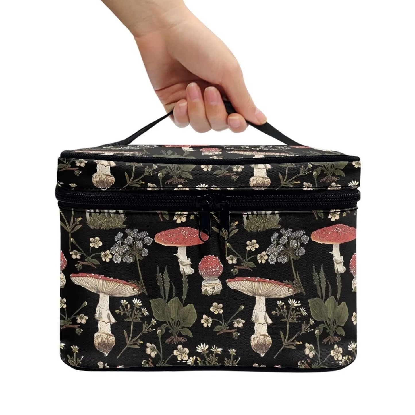 JoyLamoria Brown Mushroom Travel Makeup Bag Cute Brush Bag Toiletry Bag for Women