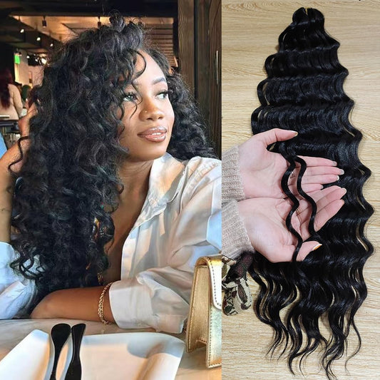 Deep Wave Crochet Hair 24Inch Soft locs 3pack Braiding Hair Extension (24inch soft deep, 1B)