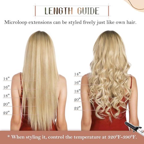 TESSHAIR Micro Loop Hair Extensions, 100% Remy Human Hair, Microlink Extensions, No Tangle & Smooth, 50 Strands 50g, 16 Inch #Blonde & Bleach Blonde