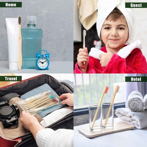 Sieral 120 Pcs Bamboo Toothbrushes Bulk Soft Bristle Individually Wrapped Travel Toothbrush Natural Wooden Tooth Brush for Homeless Kid Adult Home Travel Use, 7.5 Inch, 12 Colors (Letter)