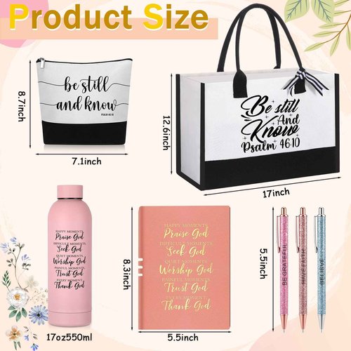 Shinylin 7 Pcs Christian Gift for Women Faith, Inspirational Religious Christmas Gifts, Catholic Tote Bag Makeup Bag Pens(Pink)