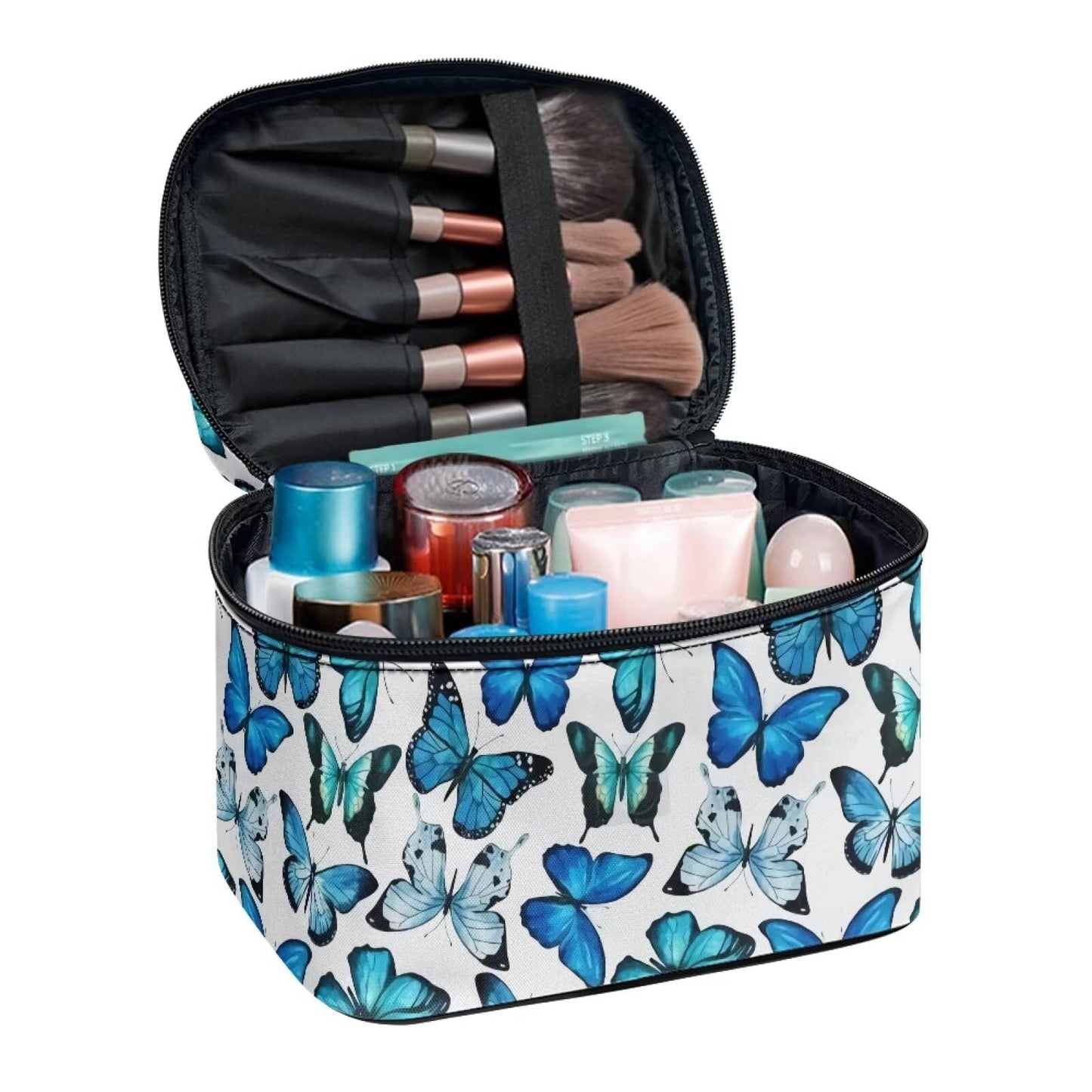 TOFRIMADE Butterflies Print Travel Makeup Bag for Women Cute Small Make Up Bags Teen Cosmetic Bag Toiletry Organizer Pouch Portable Zipper Cosmetic Skincare Case